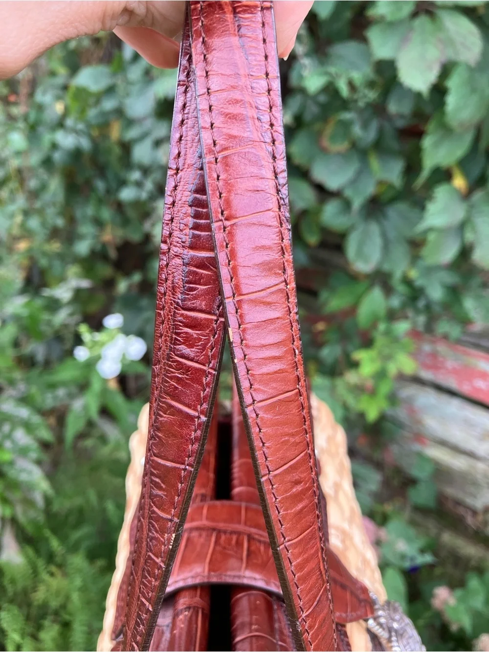 Vintage Brighton Natural Straw Purse w/ Brown Trim & Whimsical Heart Charm